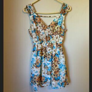 Love Tree Blue Multicolor Floral Print Sleeveless V-Neck Dress Women's Size S